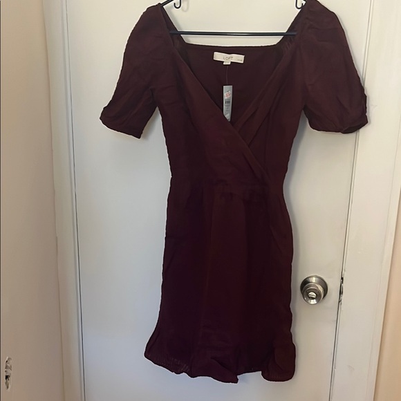 LOFT Ruffled Mini Dress with Puff Sleeves - Picture 1 of 2